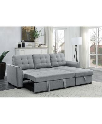 90.5"W Light Gray Linen Sleeper Sectional Sofa with Reversible Storage Chaise