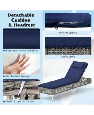 Set Of 2 Patio Chaise Lounge Chair w/6-Level Adjustable Backrest Removable Cushion