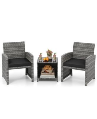 Outdoor 3-Piece Conversation Set with 2 Padded Chairs and Glass-Top Coffee Table for Patio or Deck