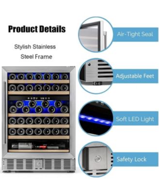 5.0 Cu. Ft. Dual Zone 26.5–64°F Beverage Cooler Refrigerator Countertop with Lock, Glass Door, Holds 150 Cans, Wine Shelves