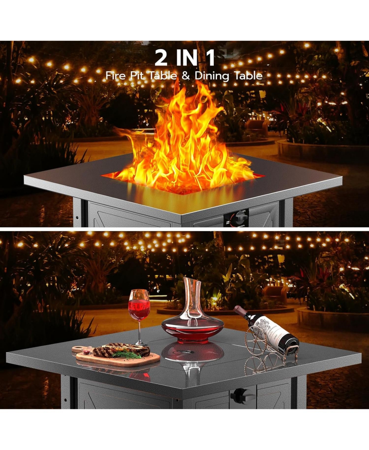 Cowsar 28" Fire Pit Table, 40000 Btu Propane Fire Pit Table with Lid,Rain Cover and 3 Pounds Lava Stones for Outdoor Backyard, Courtyard