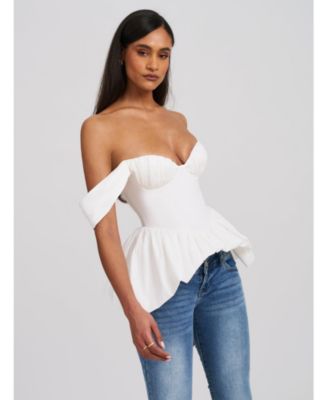Women Qistina White Off-shoulder Bubble Hem Peplum Cotton Top