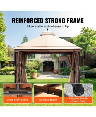 Large Outdoor Gazebo with Mosquito Netting and Reinforced Metal Frame – Fits 10 to 12 People for Garden Use