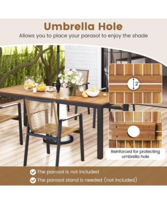 Patio Dining Table for 8 79'' Large Rectangle Table w/ Acacia Wood Tabletop