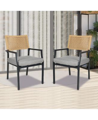 Outdoor All-Iron Detachable Rattan Woven Chair,W/ Waterproof Cushion,Stackable Dining Chair