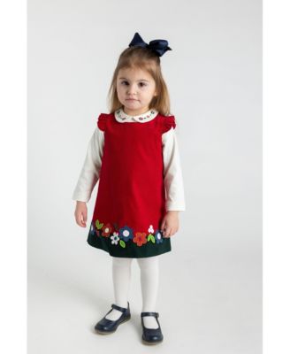 Toddler Girls Knit Long Sleeve Blouse With Embroidered Flowers