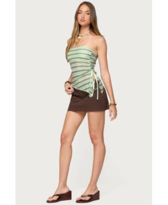 Women's Sari Striped Strapless Asymmetric Top