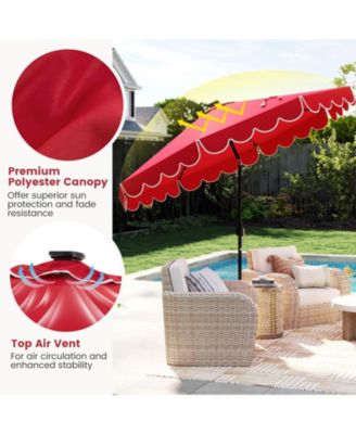 9.3 FT Solar Patio Umbrella w/ 32 LED Lights and Vented Top and Ruffles