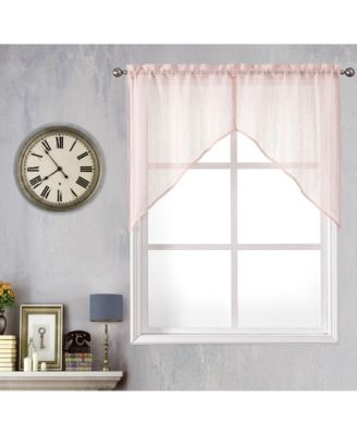 Modern Chic Complete 4 Piece Striped Sheer Kitchen Curtain Tier & Valance Set - Beige