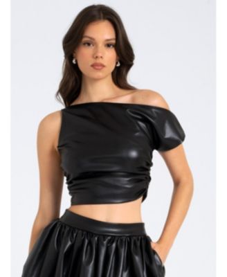 Women's Yara Faux Leather Slash Neck Tank Top