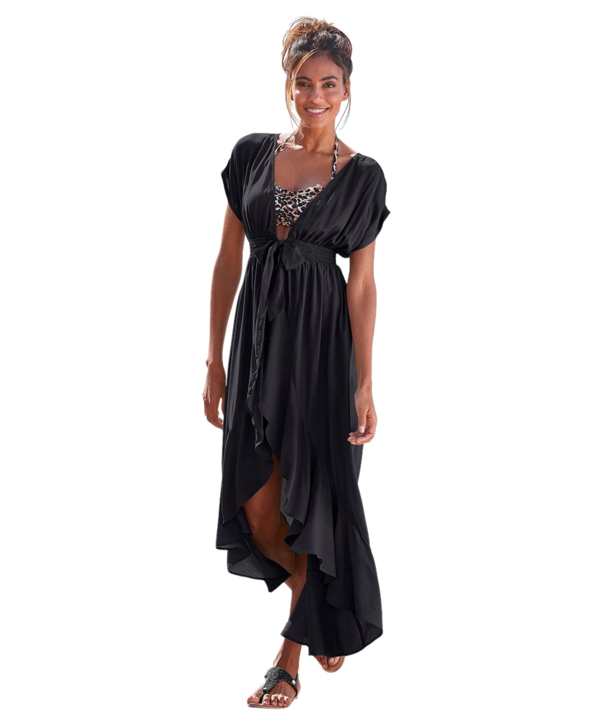 Women's Flounce Hem Cover up Beach Dress - Black