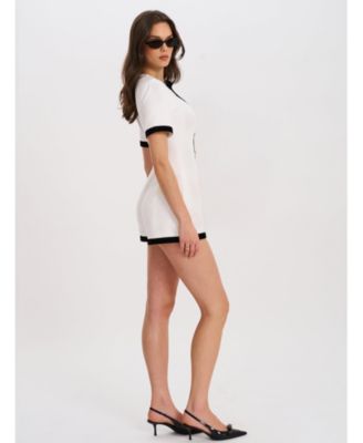 Women's Idina Business Casual White Romper with Black Trim