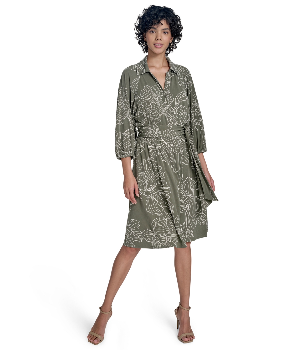 Women's 3/4-Sleeve Jersey A-Line Dress - Caper/cream