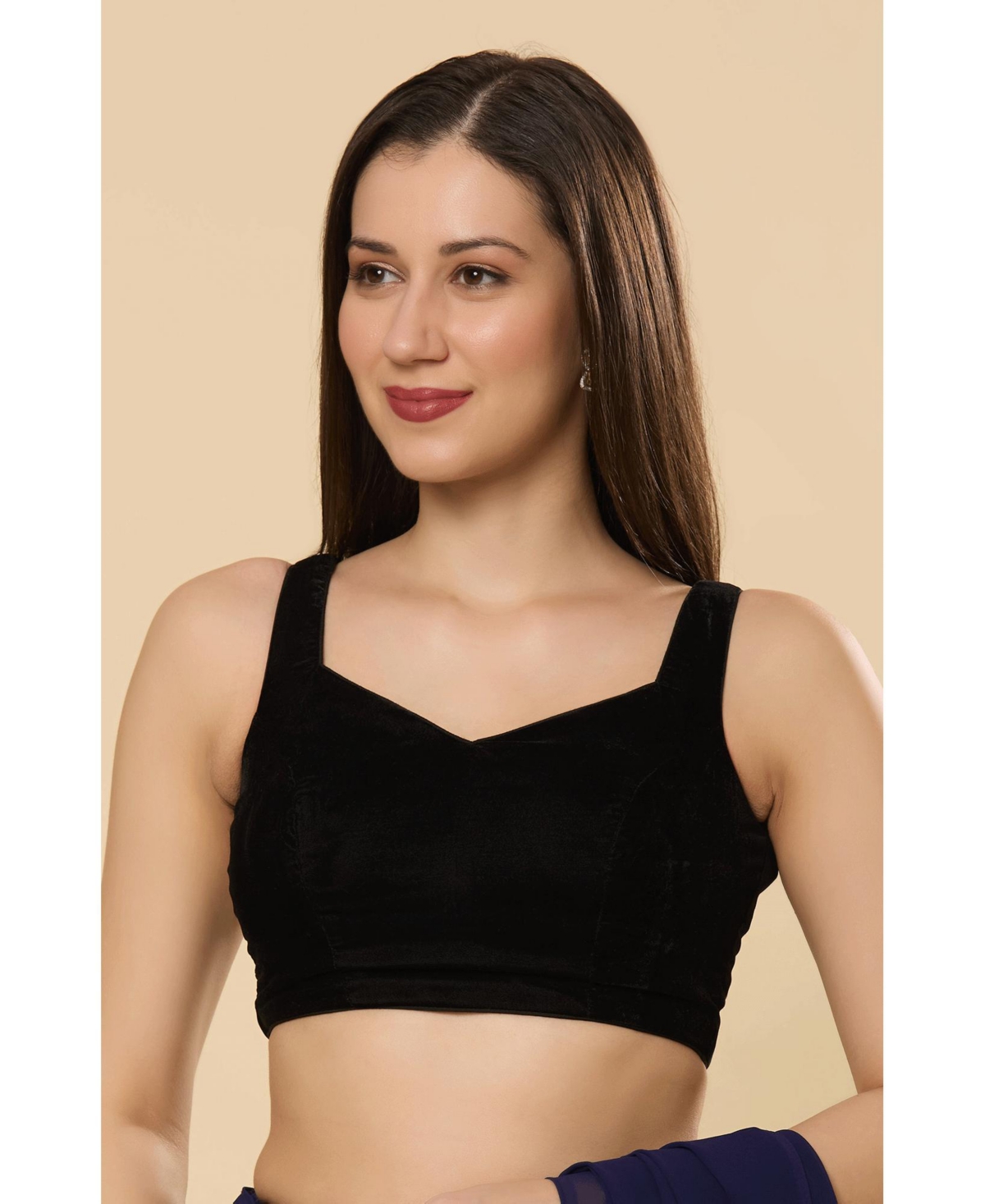 Women's Ayla Black Velvet pentagon Neck Tie-Back Blouse - Black