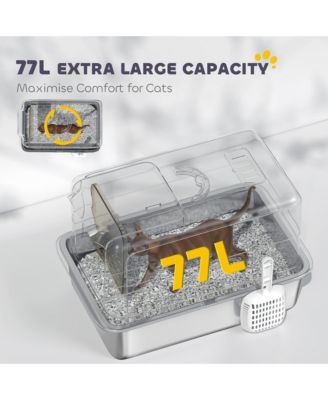 2 in 1 Stainless Steel Cat Litter Box with Removable Lid,