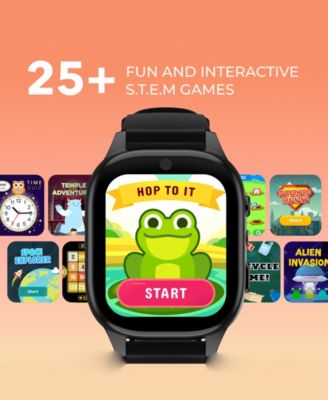 4 Kids Black Leather Silicone Strap Smartwatch, 49mm