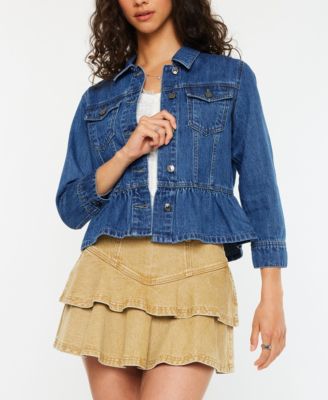Women's Classic Fit Peplum Denim Collared Jacket
