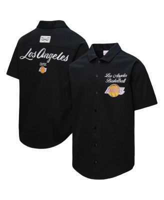 Mitchell & Ness - Men's Black Los Angeles Lakers Hardwood Classics Camp Shirt