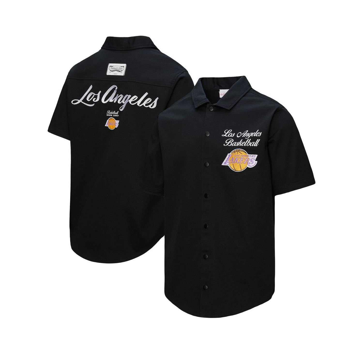 Men's Black Los Angeles Lakers Hardwood Classics Camp Shirt