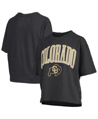 Women's Black Colorado Buffaloes Nelson Arch Over Logo Waist Length Oversized Slub T-Shirt
