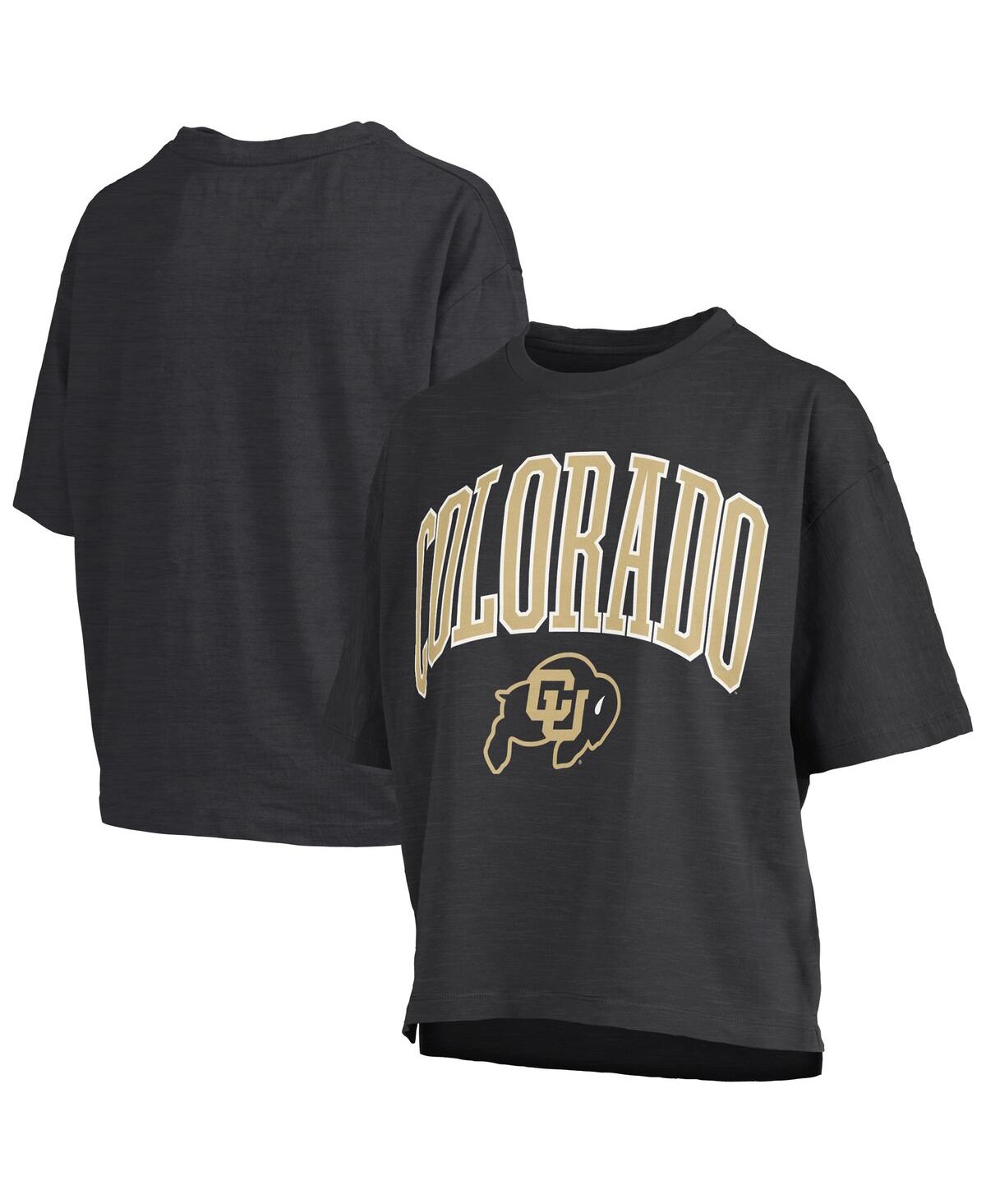 Women's Black Colorado Buffaloes Nelson Arch Over Logo Waist Length Oversized Slub T-Shirt - Black