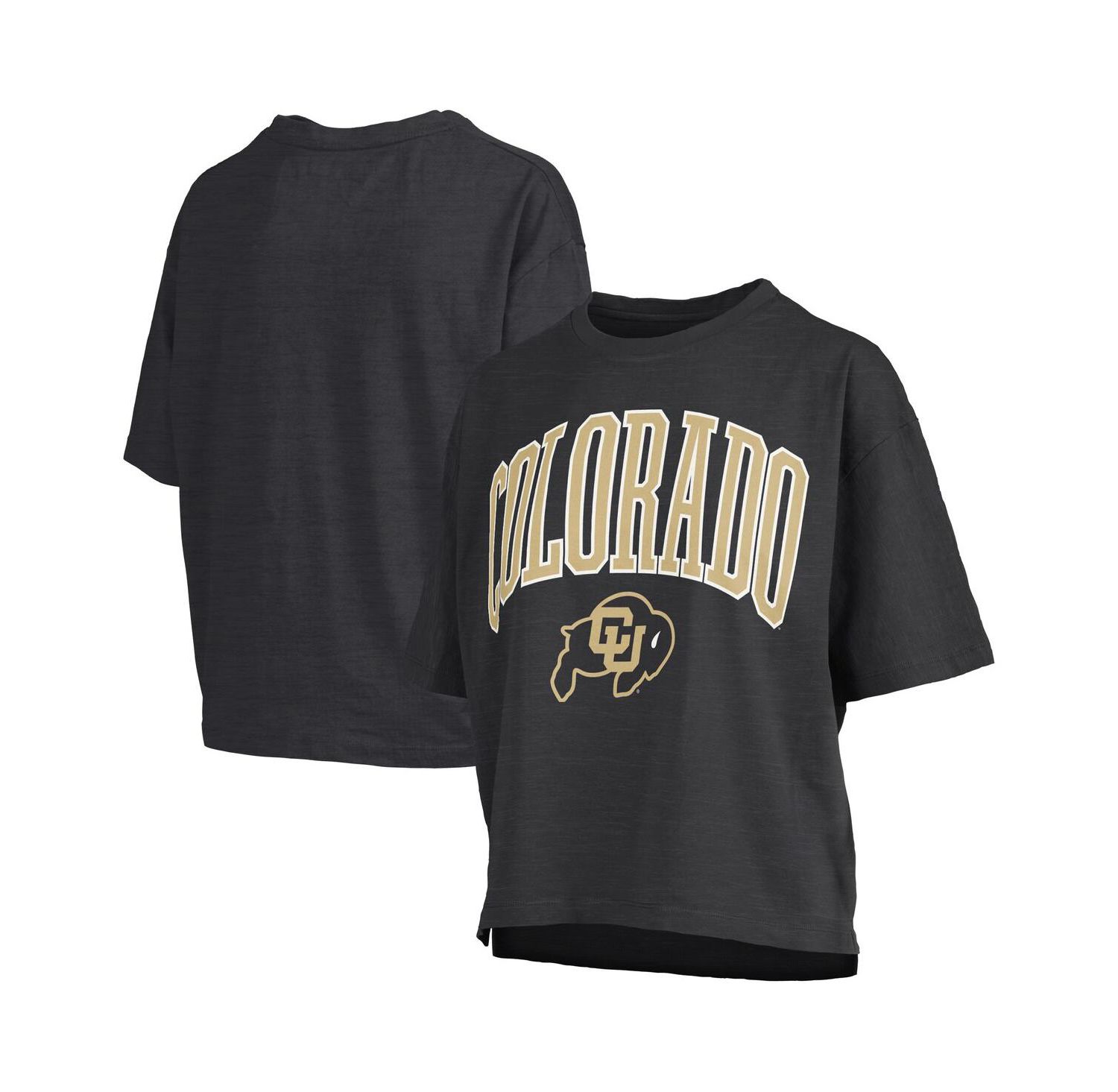 Women's Black Colorado Buffaloes Nelson Arch Over Logo Waist Length Oversized Slub T-Shirt