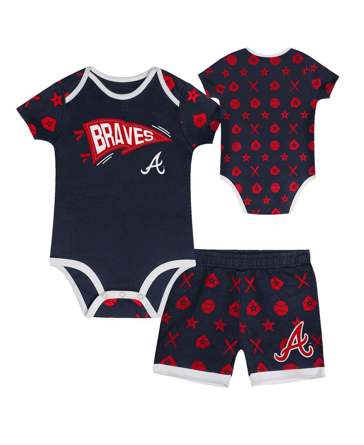 Outerstuff Kids' Big Boys And Girls Navy Atlanta Braves On Deck 2-piece Diaper Cover Set In Black