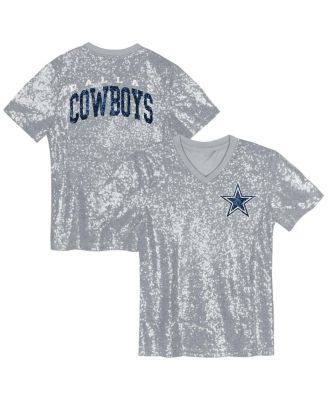 Outerstuff - Big Girls Silver Dallas Cowboys Wordmark Sequin V-Neck Top