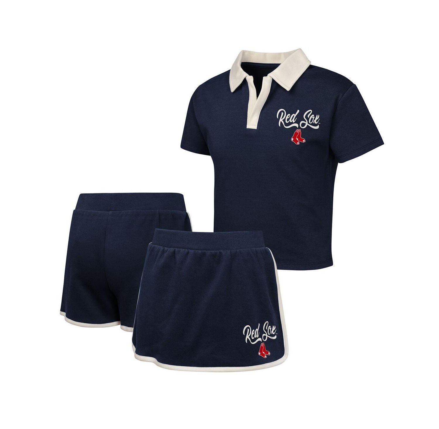 Big Girls 2-Pieace Navy Boston Red Sox Base Trainer Johnny Polo Shirt and Skort Set