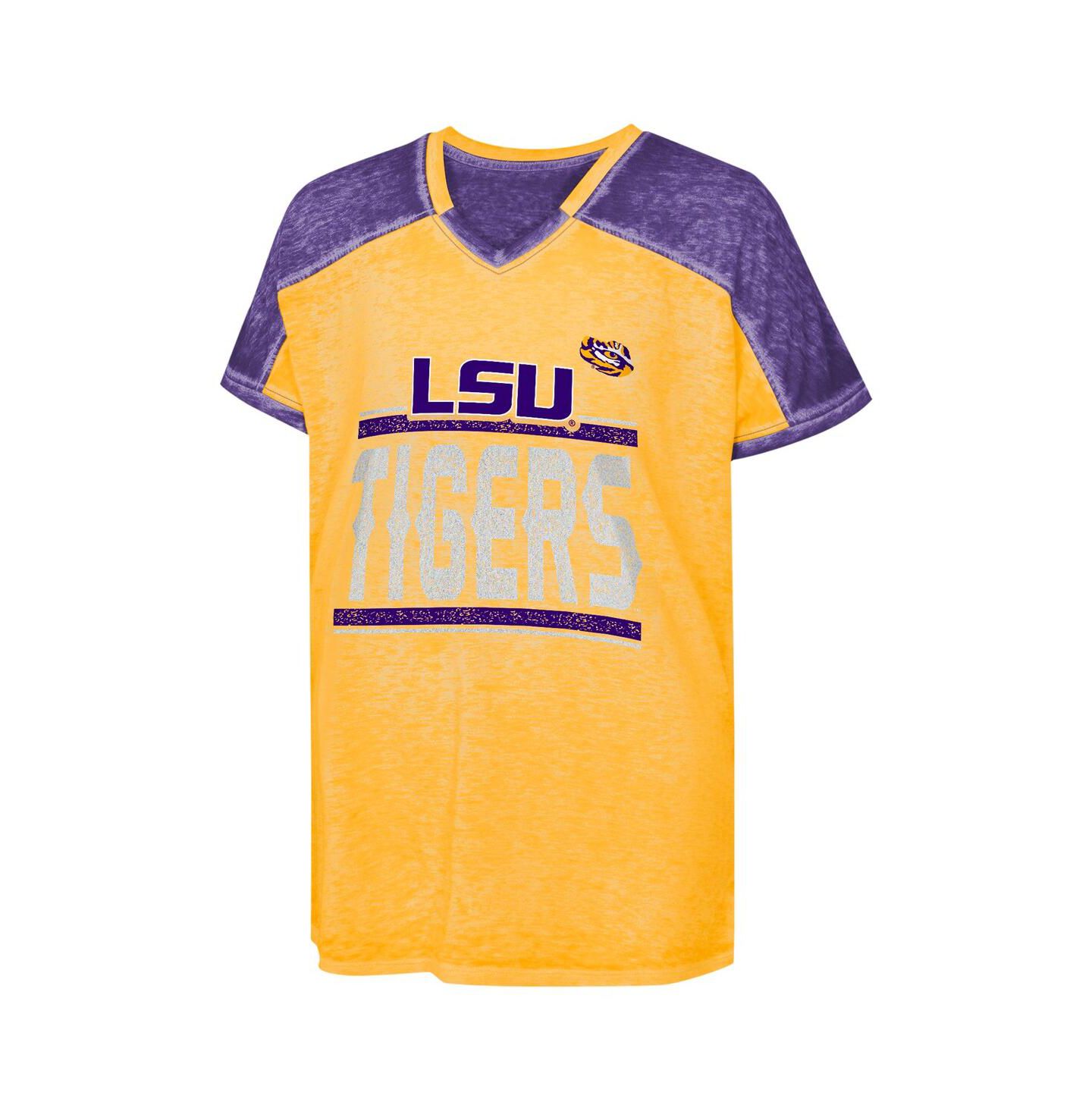 Футболка Outerstuff Purple LSU Tigers Up for Anything Color Block Dolman V-Neck для девочек — фото 3