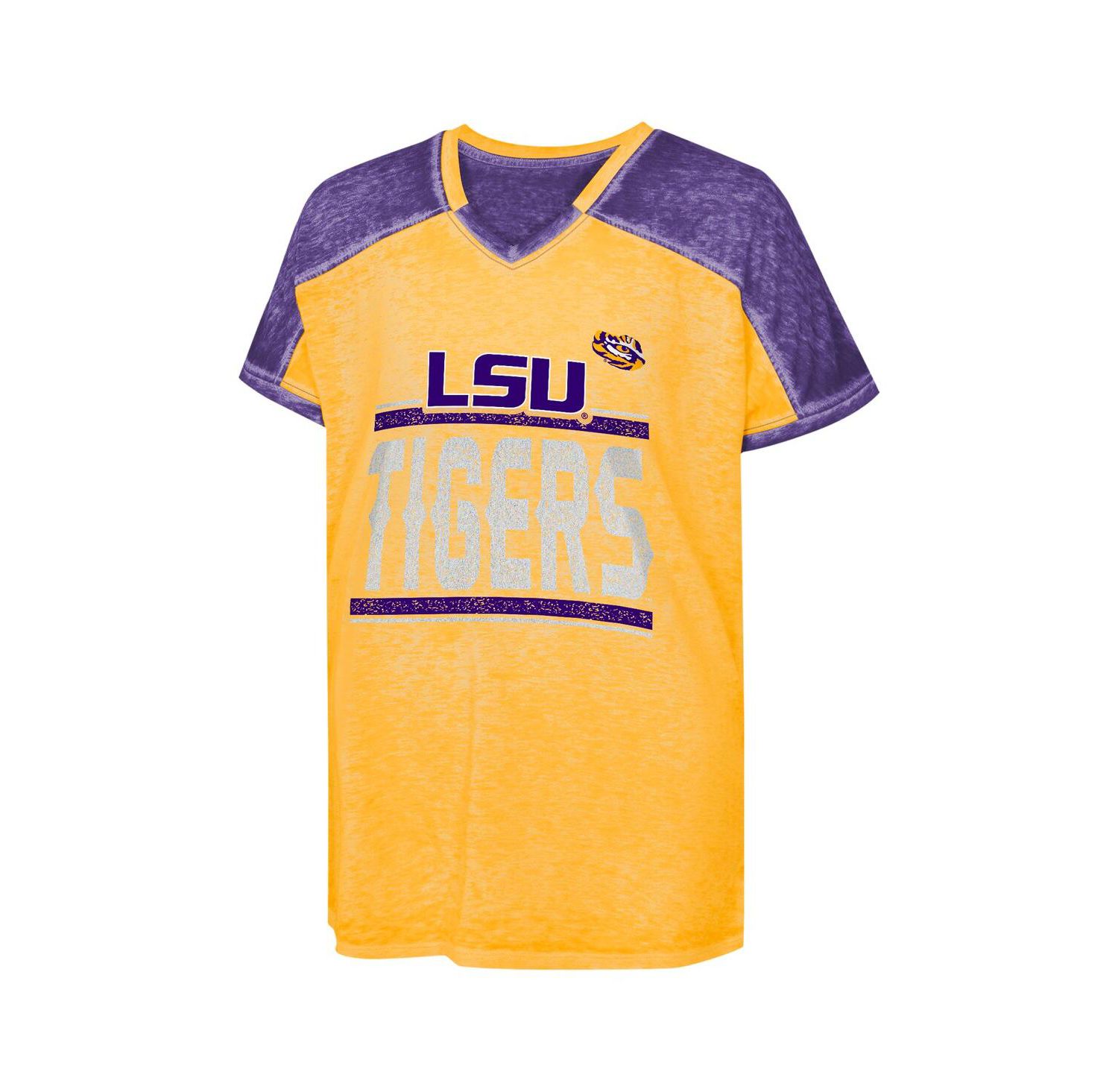Big Girls Purple LSU Tigers Up for Anything Color Block Dolman V-Neck T-Shirt
