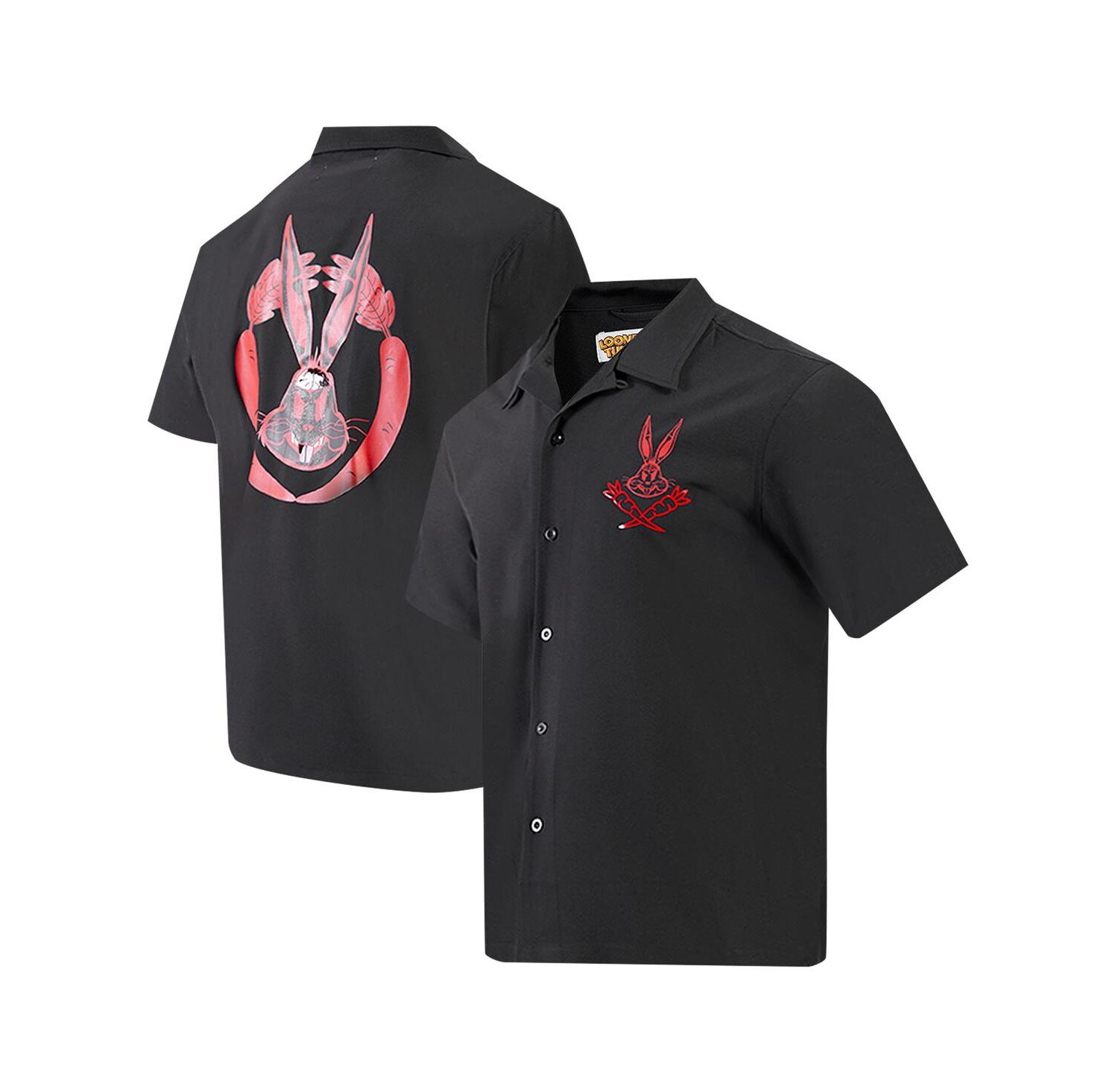 Men's Black Looney Tunes Bugs Bunny Melted Skeleton Button-Up Shirt