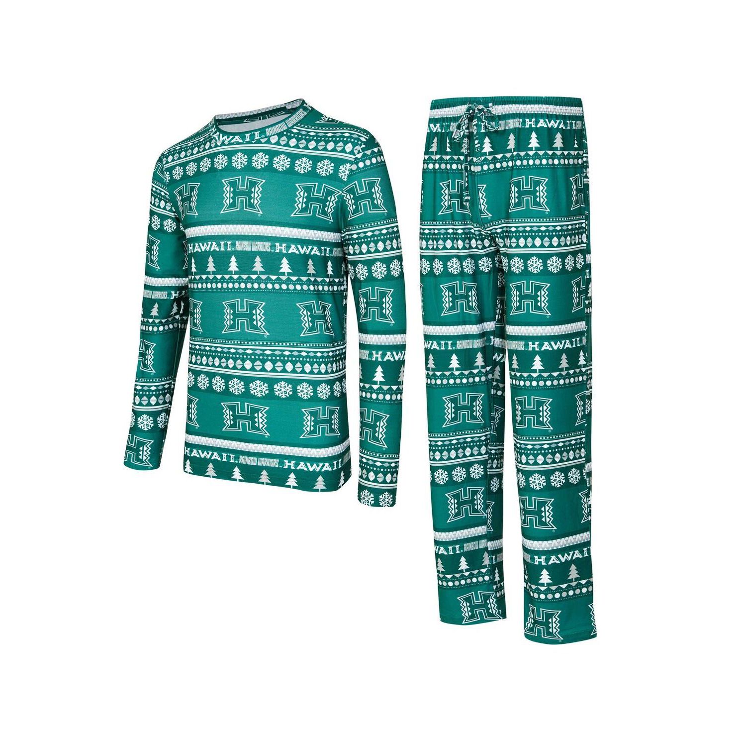 Men's 2-Pieace Green Hawaii Rainbow Warriors Swivel Long Sleeve Top and Pants Sleep Set