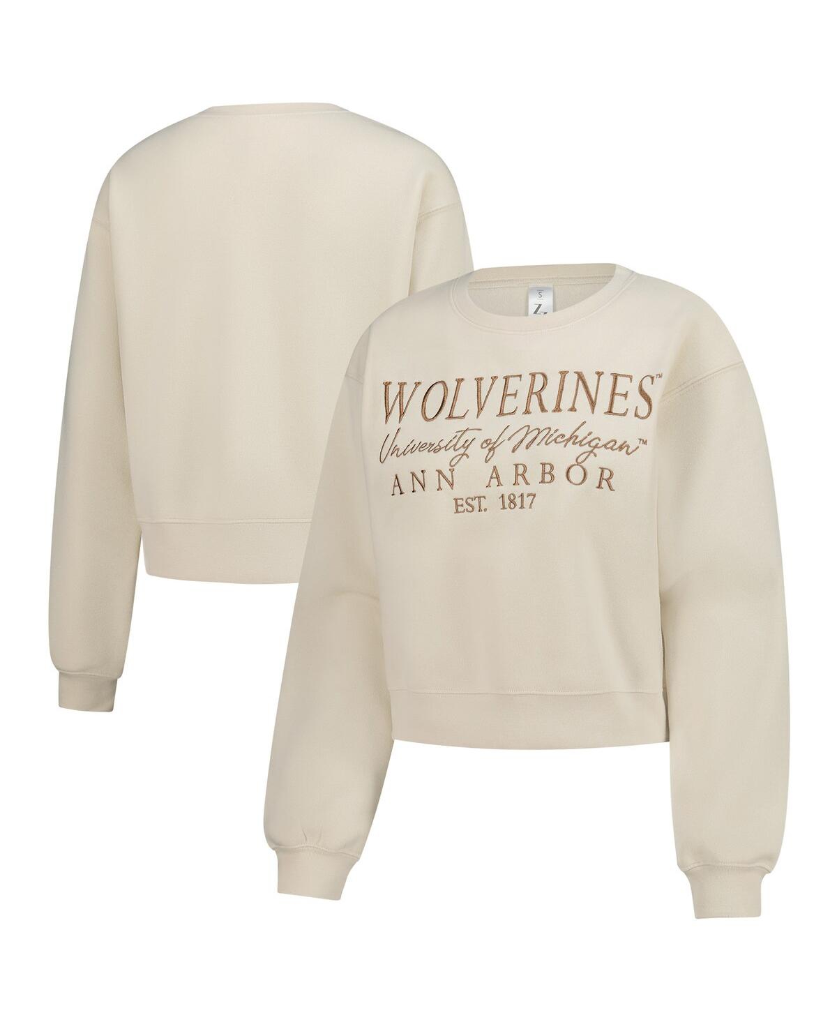 Women's Sand Michigan Wolverines Cropped Crewneck Sweatshirt - Sand