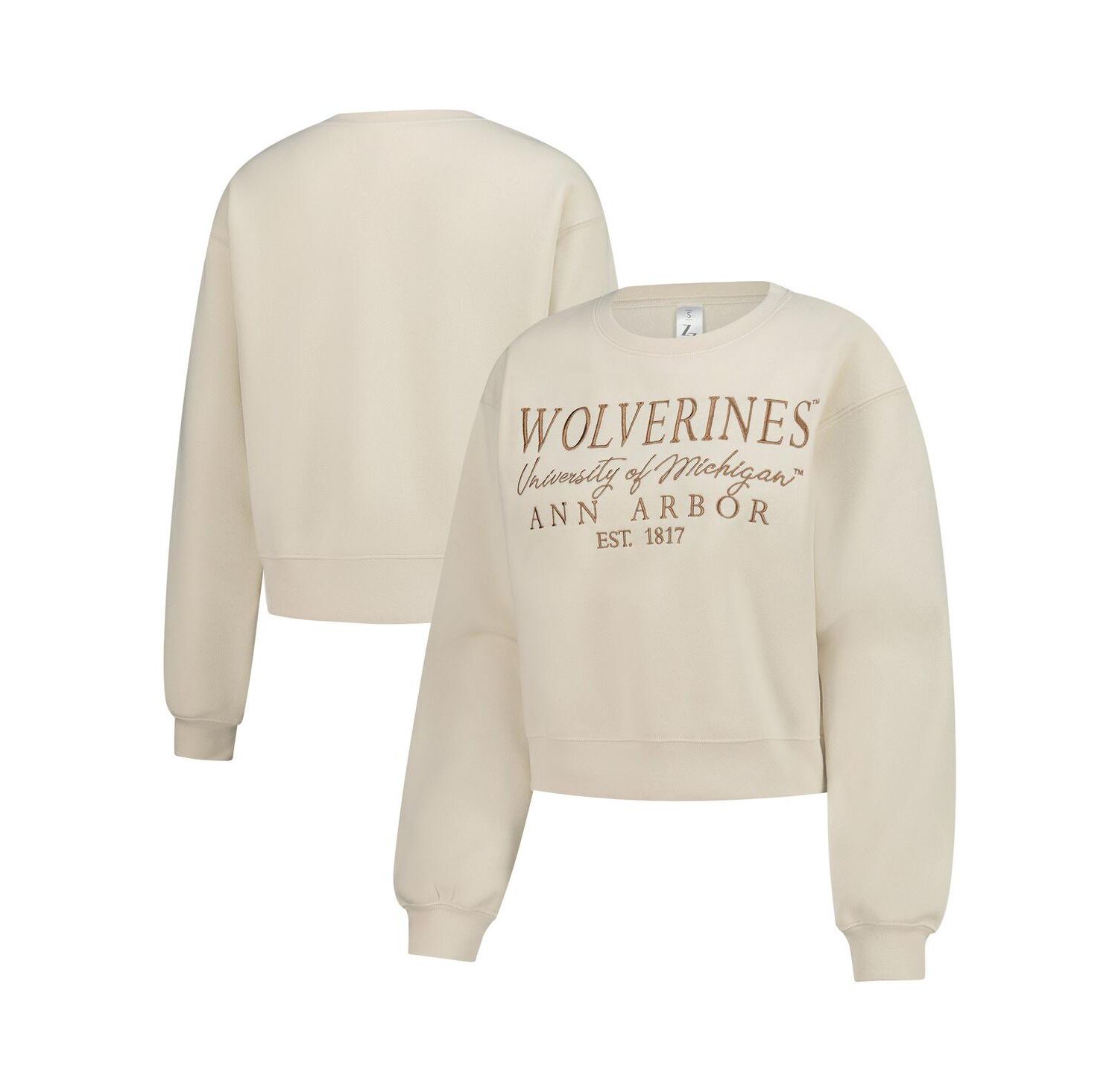 Women's Sand Michigan Wolverines Cropped Crewneck Sweatshirt