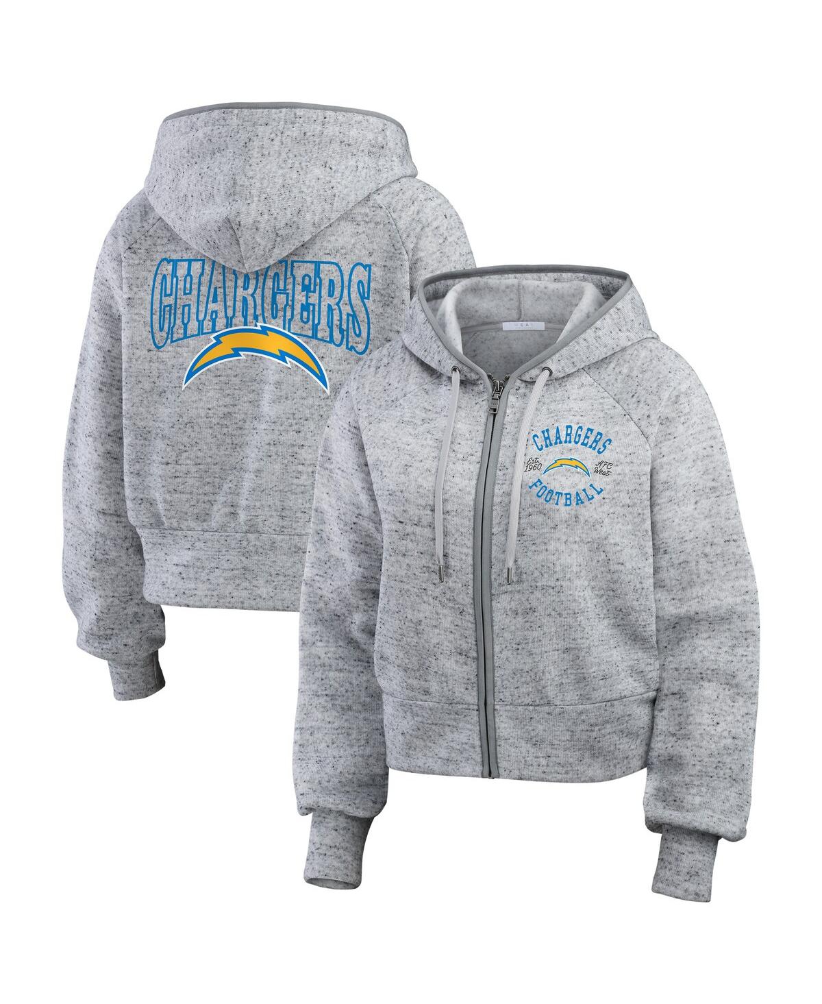 Women's Heather Gray Los Angeles Chargers Speckled Fleece Cropped Full-Zip Hoodie - Heather Gray