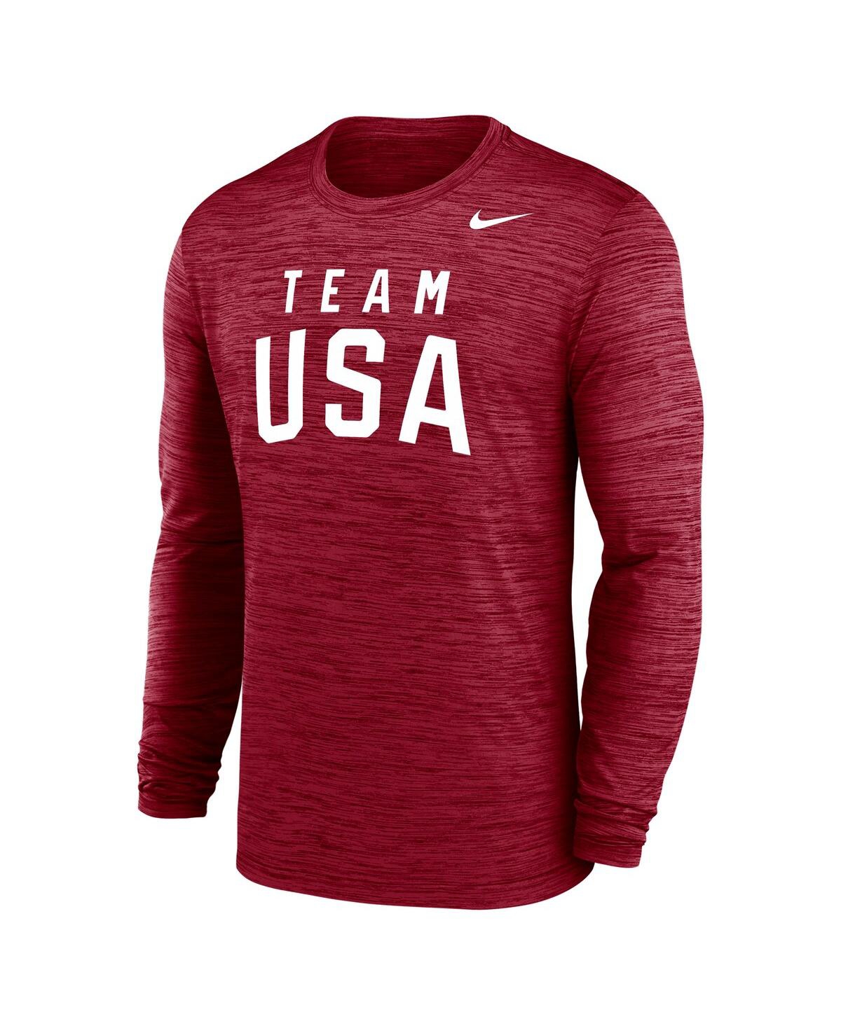 Nike Men's Red Team Usa Training Velocity Long Sleeve Performance T-shirt In Burgundy