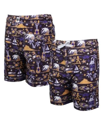 Wes & Willy - Big Boys and Girls Black Baltimore Ravens Luau Swim Trunks