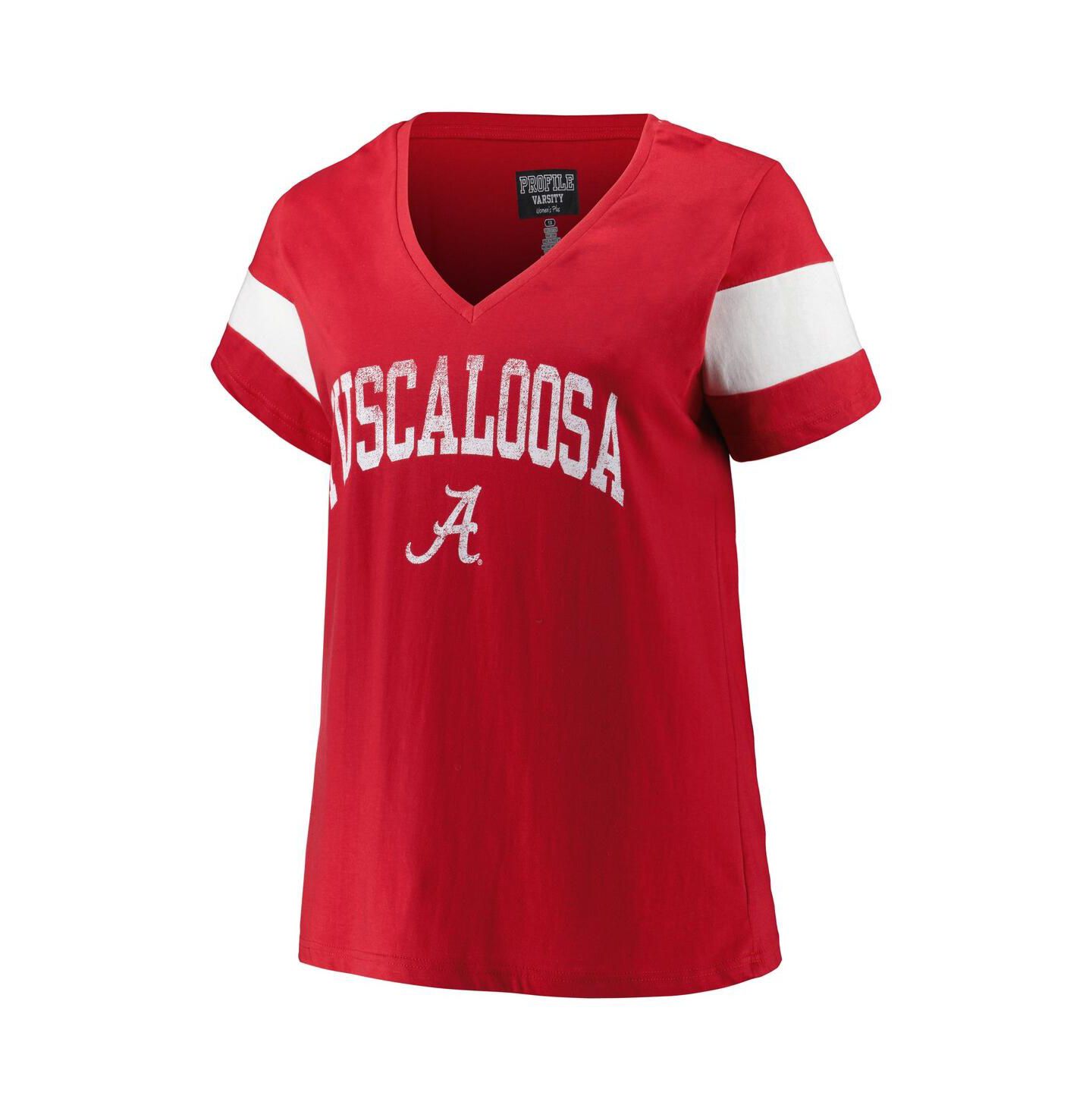 Женская футболка Profile Heather Crimson Alabama Crimson Tide Plus Size Arched City Sleeve Stripe V-Neck — фото 3