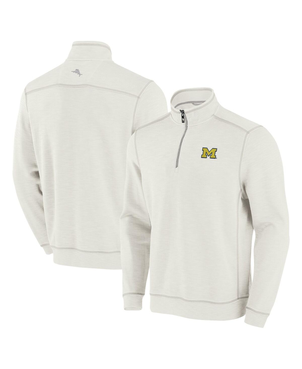 Tommy Bahama Men's Cream Michigan Wolverines Tobago Bay Half-zip Tri-blend Top In White