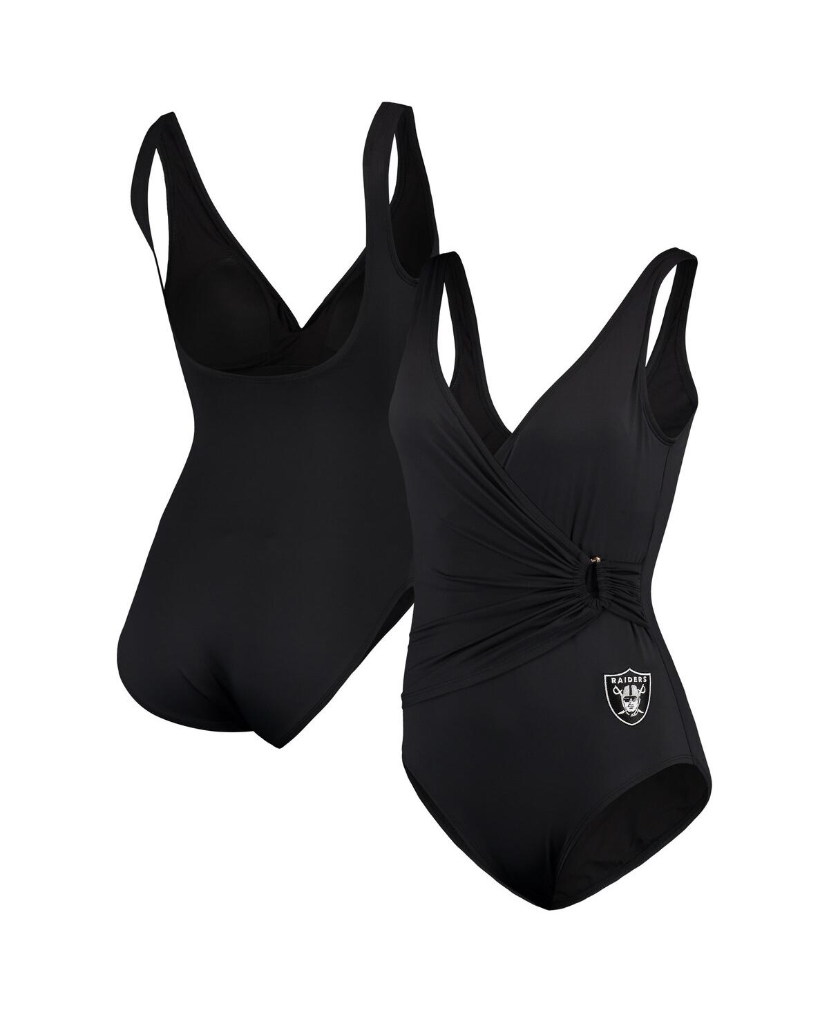 Women's 1-Piece Black Las Vegas Raiders Cultivated Pearl Clara Wrap Swimsuit - Black