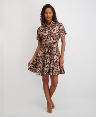 Women's Printed Short-Sleeve Shirtdress