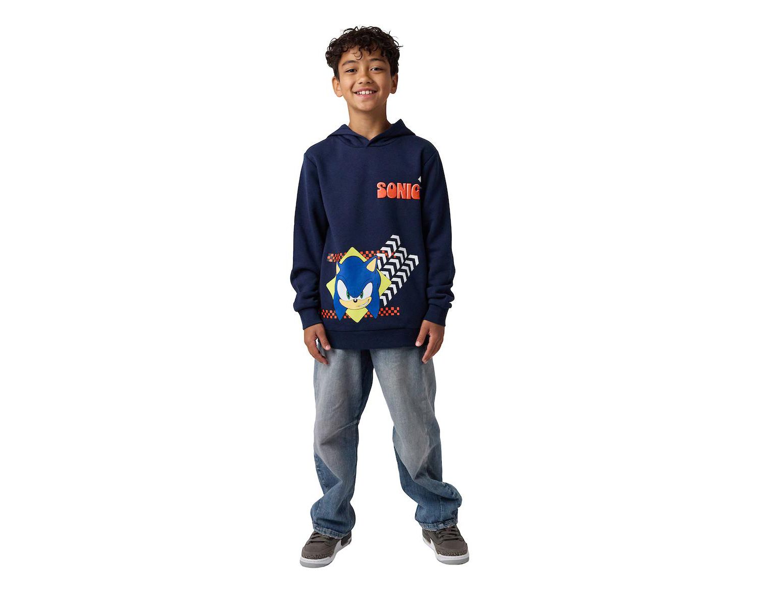 Little Boys Sonic Arrows and Checkered Flags Youth Navy Long Sleeve Hooded Sweatshirt-4