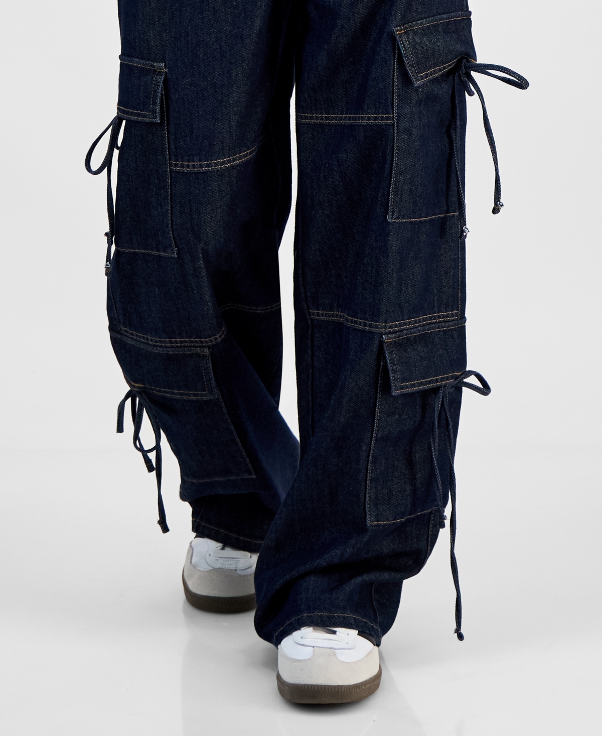 Vanilla Star Juniors' Tie-side Cargo Jeans In Blue