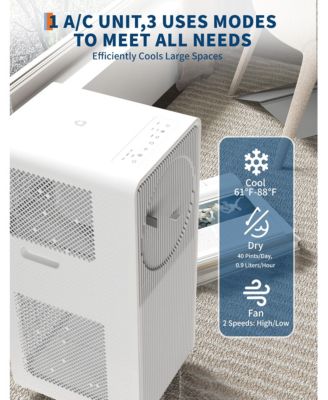8,000 BTU Cooling, 3-in-1 Quiet Portable AC with Remote for Rooms up to 350 Sq.Ft
