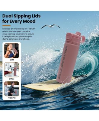 Triple-Walled Insulated Stainless Steel Tumbler with Air-Sealed Straw, Chug & Handle, 12-Hour Cooling