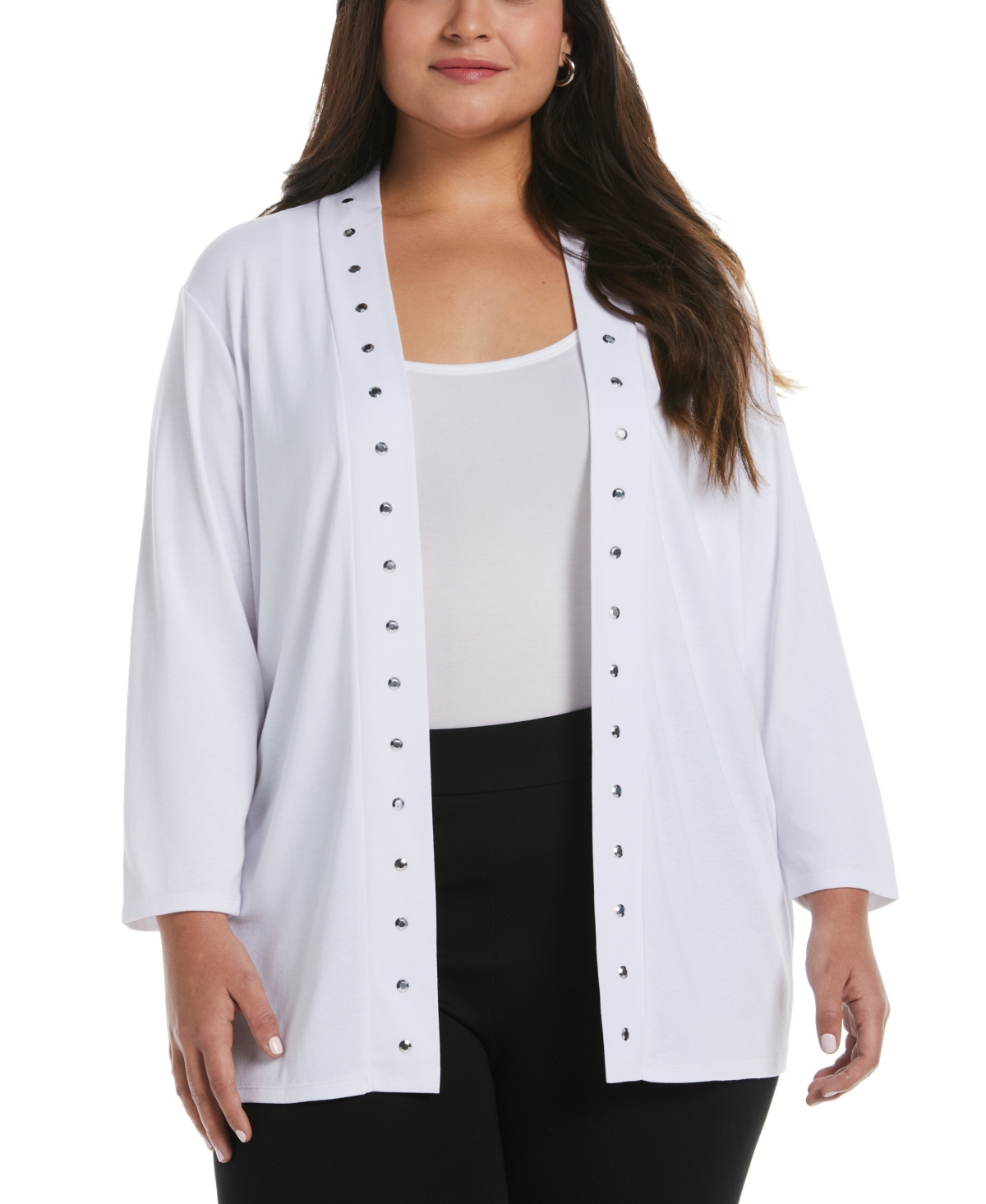 Plus Size Open Front Cardigan Sweater - Salt Pepper