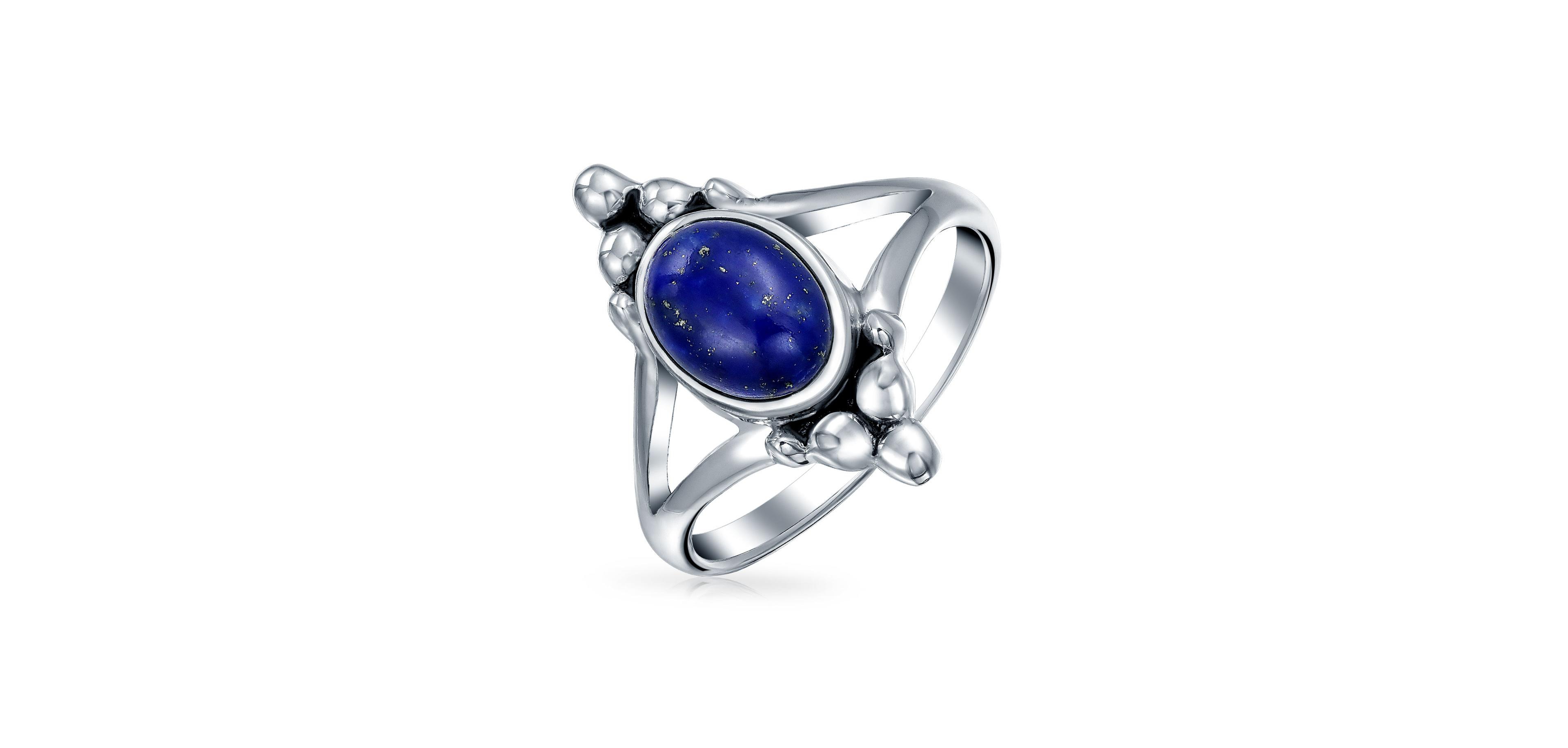 Bling Jewelry Boho Bali Style Oval Statement Natural Stone Ring Split Shank Band Sterling Silver