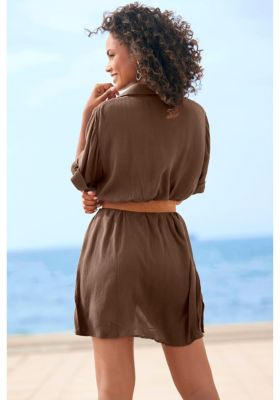 Women's Multi-Way Collared Short Sleeve Tunic Top