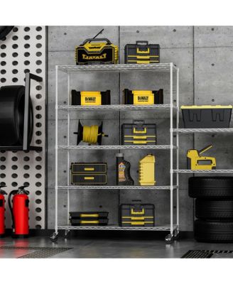 5 Tier 6000lbs Heavy Duty Adjustable Storage Rack Metal Shelf Wire Shelving Unit with Wheels & Shelf Liners - 82" H x 48" L x 24" D - White